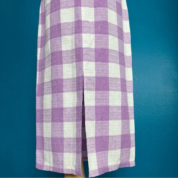 Collectif Bright & Beautiful Gingham Check Midi Pencil Skirt in Lilac US 2 - Picture 8 of 10